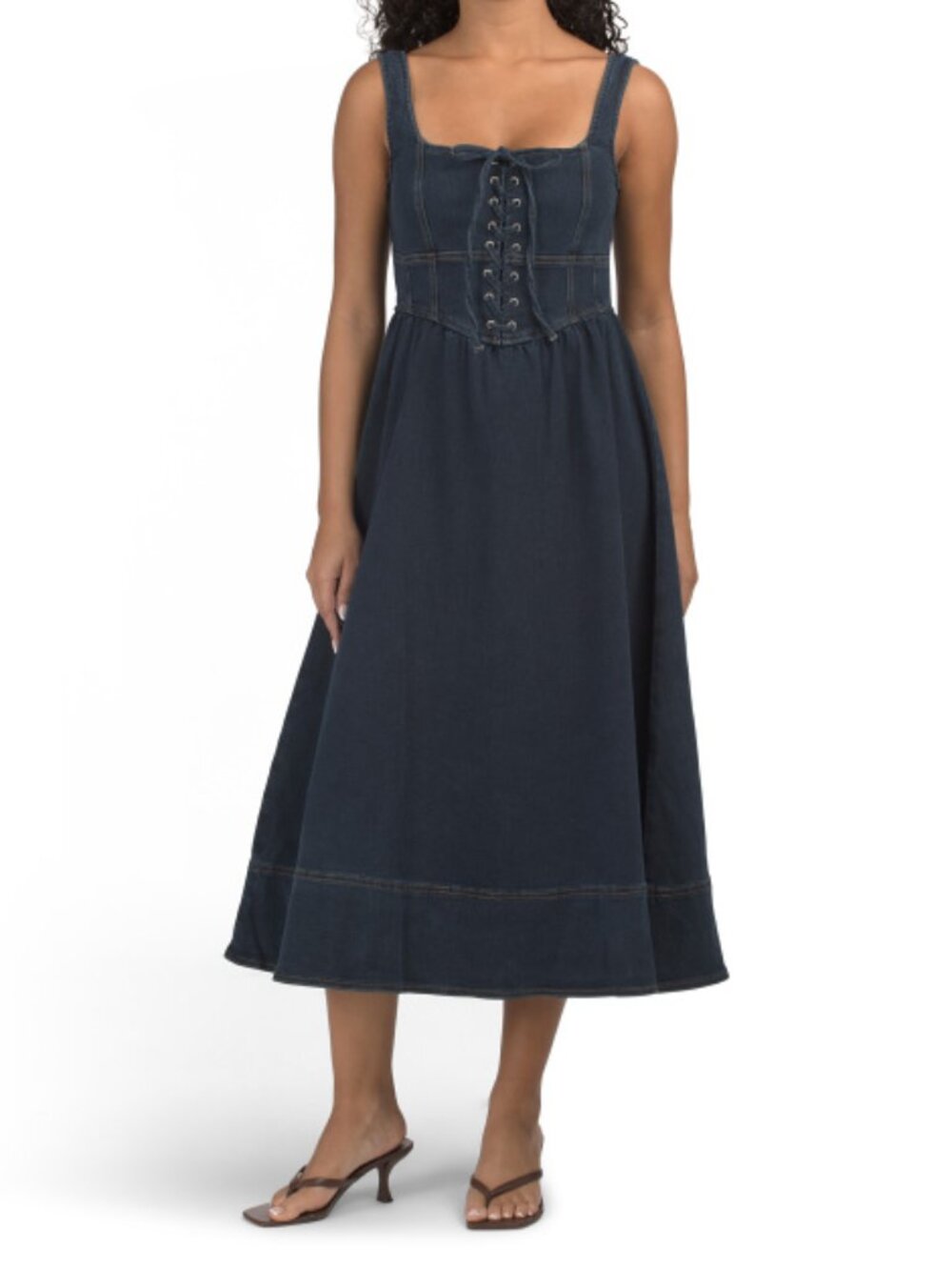 MOON RIVER Denim Lace Up Midi Dress